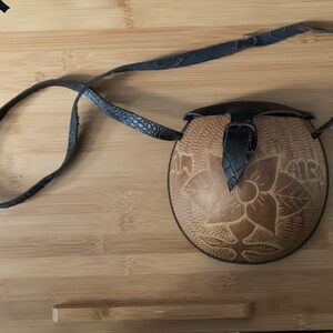 Handcrafted Brown and Black Coconut Crossbody Bag